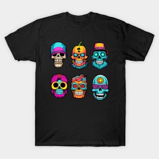 Spooky Halloween Faces and Skulls T-Shirt